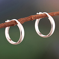 Sterling silver hoop earrings, 'Cycle of Light' - Minimalist High-Polished Round Sterling Silver Hoop Earrings