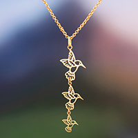 Gold-plated pendant necklace, 'Hummingbird Dance' - 18k Gold-Plated Hummingbird Pendant Necklace from the Andes