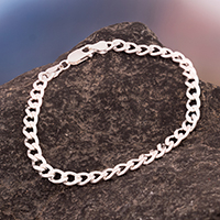 Men's sterling silver chain bracelet, 'Classic Silver' - Men's High-Polished Sterling Silver Curb Link Chain Bracelet