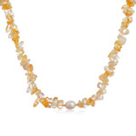 Gold-accented citrine and cultured pearl beaded necklace, 'Prosperity Pearl' - Gold-Accented Citrine and Silver-White Pearl Beaded Necklace