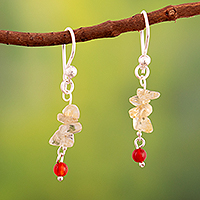 Citrine and carnelian beaded dangle earrings, 'Dawn Glints' - High-Polished Citrine and Carnelian Beaded Dangle Earrings