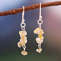 Citrine beaded dangle earrings, 'Solar Glints' - Sterling Silver and Natural Citrine Beaded Dangle Earrings