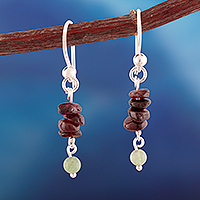 Garnet and aventurine beaded dangle earrings, 'Exotic Glints' - Garnet Aventurine Beaded Sterling Silver Dangle Earrings