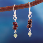 Garnet and aventurine beaded dangle earrings, 'Exotic Glints' - Garnet Aventurine Beaded Sterling Silver Dangle Earrings