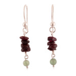 Garnet and aventurine beaded dangle earrings, 'Exotic Glints' - Garnet Aventurine Beaded Sterling Silver Dangle Earrings