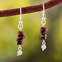 Garnet and rose quartz beaded dangle earrings, 'Lovely Glints' - Garnet and Rose Quartz Beaded Silver Dangle Earrings