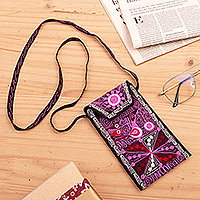 Embroidered eyeglasses bag, 'Magenta Enchantment' - Artisan-Made Embroidered Eyeglasses Case Bag in Magenta Hues