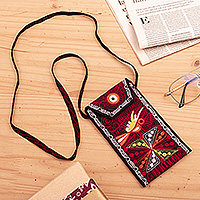 Embroidered eyeglasses bag, 'Imperial Red' - Andean-Themed Embroidered Eyeglasses Case Bag in Red Hues