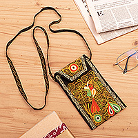 Embroidered eyeglasses bag, 'Autumn Spell' - Autumn-Themed Embroidered Orange and Yellow Eyeglasses Bag