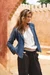 Cotton jacket, 'Andean Fields in Blue' - Cotton Jacket with Floral Embroidery in Midnight Blue Shade