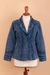 Cotton jacket, 'Andean Fields in Blue' - Cotton Jacket with Floral Embroidery in Midnight Blue Shade