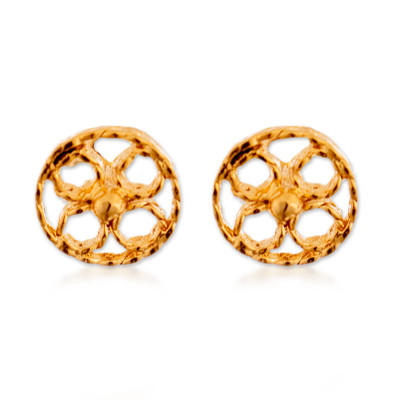 Gold-plated stud earrings, 'Sunshine Medals' - Floral High-Polished 18k Gold-Plated Round Stud Earrings