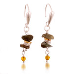 Gold-accented labradorite and agate beaded dangle earrings, 'Evening Gems' - Labradorite and Agate Dangle Earrings with Golden Accents