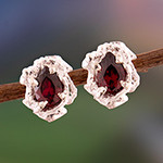 Red Faceted Cubic Zirconia Sterling Silver Button Earrings, 'Blazing Passion'