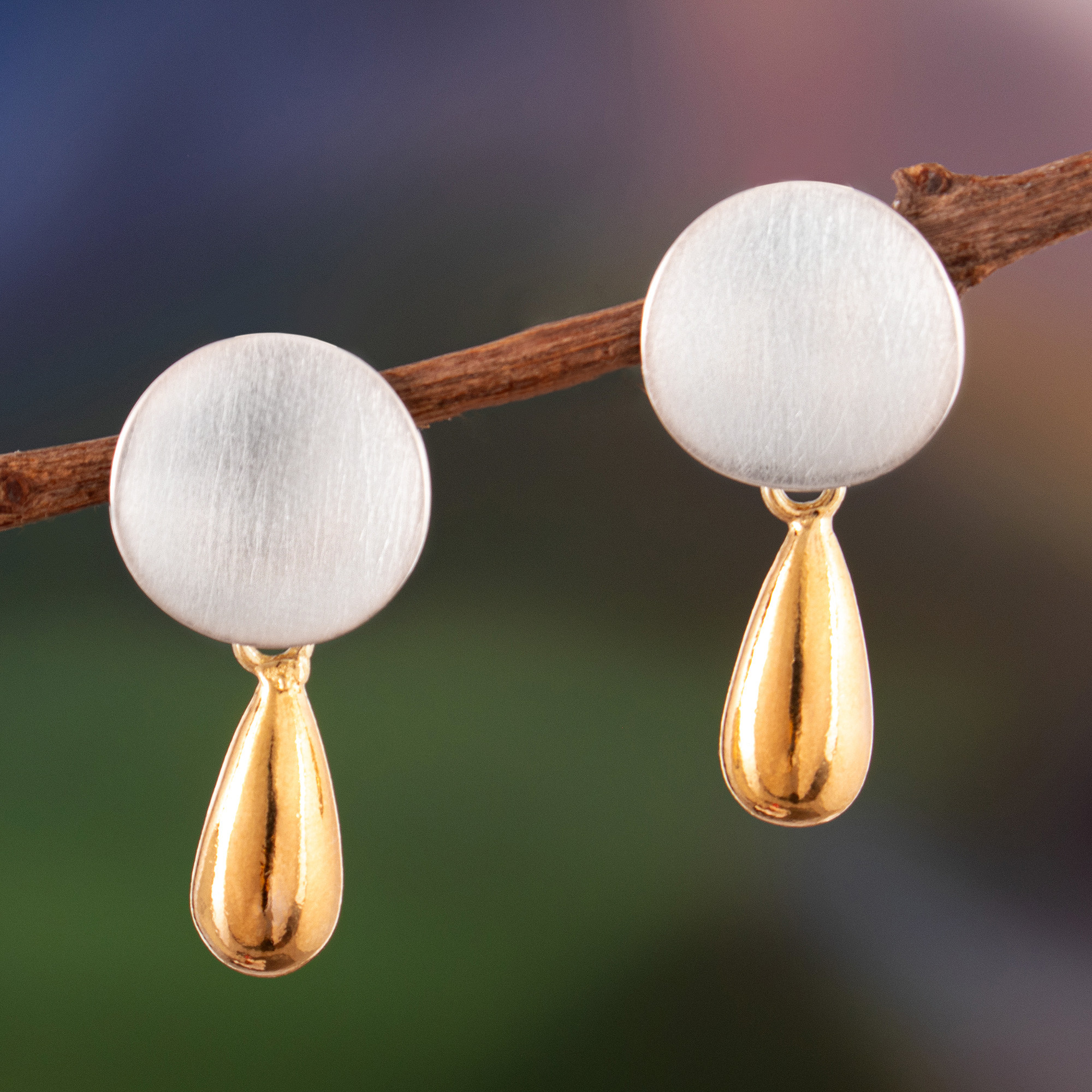 18k Gold-Accented Moon-Inspired Dangle Earrings from Peru - Lunar 