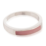 Rose quartz band ring, 'Pink Dual Enchantment' - Modern Polished Silver Band Ring with Inlaid Rose Quartz Gem