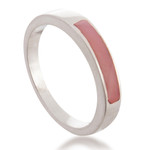 Rose quartz band ring, 'Pink Dual Enchantment' - Modern Polished Silver Band Ring with Inlaid Rose Quartz Gem