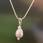 Cultured pearl pendant necklace, 'Moonbeam Marvel' - Silver Pendant Necklace with Natural Cream Cultured Pearl