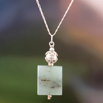Opal pendant necklace, 'Andean Breeze' - Sterling Silver Necklace with Square Opal Pendant from Peru