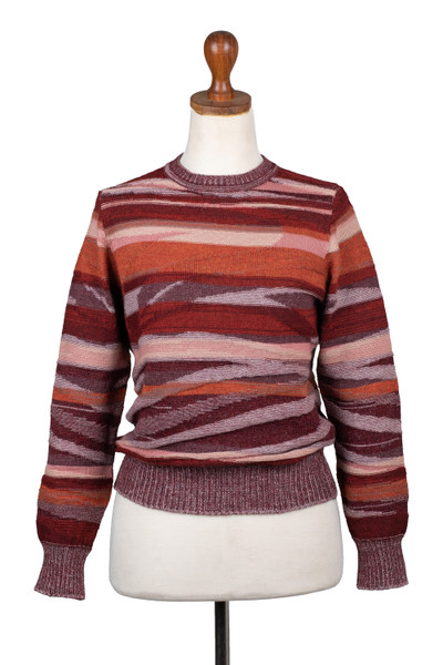 100% alpaca sweater, 'Mines of Maras' - Burgundy and Brown Soft Woven 100% Alpaca Pullover Sweater
