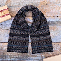 100% baby alpaca scarf, 'Sacred Path' - Knit 100% Baby Alpaca Scarf with Geometric Theme from Peru