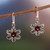 Carnelian dangle earrings, 'Valiant Hibiscus' - Oxidized and Polished Carnelian Hibiscus Dangle Earrings