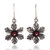 Carnelian dangle earrings, 'Valiant Hibiscus' - Oxidized and Polished Carnelian Hibiscus Dangle Earrings
