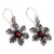Carnelian dangle earrings, 'Valiant Hibiscus' - Oxidized and Polished Carnelian Hibiscus Dangle Earrings