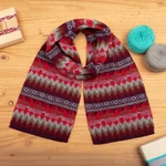 100% baby alpaca scarf, 'Flames of the Andes' - Patterned Soft 100% Baby Alpaca Scarf in Red and Brown Hues