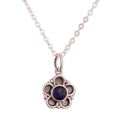 Sodalite pendant necklace, 'Heaven Roots' - Spring-Themed Natural Sodalite Cabochon Pendant Necklace