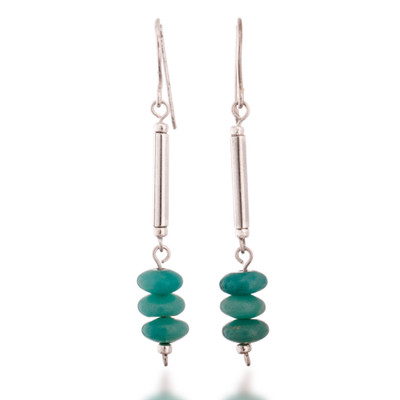 Amazonite dangle earrings, 'Bold Sophistication' - Minimalist Silver Dangle Earrings with Amazonite Gems