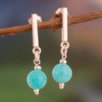 Amazonite dangle earrings, 'Oceanic Beauty' - Textured Amazonite Sterling Silver Dangle Earrings from Peru