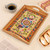 Reverse painted glass tray, 'Evening Harvest' - Golden-Toned Handcrafted Floral Reverse-Painted Glass Tray (image 2) thumbail