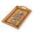 Reverse painted glass tray, 'Evening Harvest' - Golden-Toned Handcrafted Floral Reverse-Painted Glass Tray thumbail
