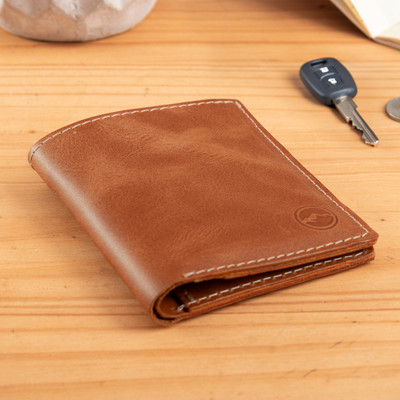 Men's leather bi-fold wallet, 'Classic Redwood' - Artisan-Made Leather Men's Bi-Fold Wallet in Redwood Brown