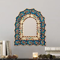 Bronze-gilded reverse-painted glass wall mirror, 'Blooming Arrangement' - Bronze-Gilded Reverse-Painted Glass Floral Wall Mirror