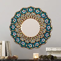 Bronze-gilded reverse-painted glass wall mirror, 'Bloomy Arrangement' - Bronze-Gilded Reverse-Painted Glass Mirror with Floral Theme