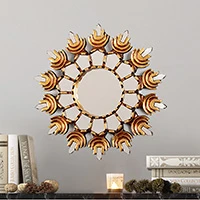 Bronze-gilded wood wall mirror, 'Andean Sun' - Sun-Themed Bronze-Gilded Antique-Finished Wood Wall Mirror