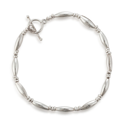 Sterling silver beaded wristband bracelet, 'Moon Harvest' - Handmade Sterling Silver Toggle Bracelet with Oval Beads