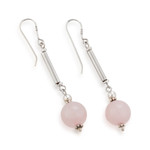 Rose quartz dangle earrings, 'Pink Dawn' - Silver Dangle Earrings with Natural Round Rose Quartz Gems
