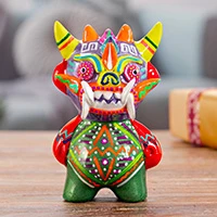 Ceramic figurine, 'La Diablada' - Handpainted Ceramic 'La Diablada' Figurine from Peru
