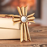 Bronze-gilded mirrored wood wall cross, 'Sunburst Cross' - Handcrafted Bronze-Gilded Mirrored Wood Wall Cross from Peru