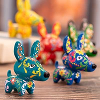 Ceramic figurine, 'Cheerful Dog' - Dog-Themed Red Ceramic Figurine with Hand-Painted Motifs