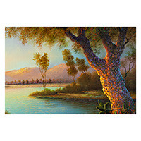 'Coastal Scenery' - Stretched Oil Landscape Painting of Peruvian Coast at Sunset