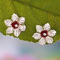 Agate button earrings, 'Red Tiliaceus' - Floral-Themed Silver Button Earrings with Natural Agate Gems