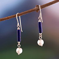Lapis lazuli dangle earrings, 'Ocean of Atlantis' - Modern Silver Dangle Earrings with Natural Lapis Lazuli Bars