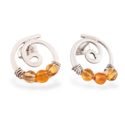 Citrine drop earrings, 'Contemporary Spark' - Polished Spiral-Shaped Sterling Silver Citrine Drop Earrings