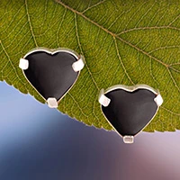 Onyx button earrings, 'Exquisite Liaisons' - Heart-Shaped Silver Button Earrings with Black Onyx Stones