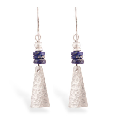 Lapis lazuli dangle earrings, 'Pyramids of Intuition' - Pyramid-Inspired Modern Lapis Lazuli Silver Dangle Earrings