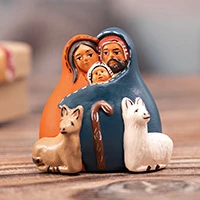 Ceramic nativity scene, 'Andean Sacred Family' - Andean-Themed Hand-Painted Ceramic Nativity Scene from Peru